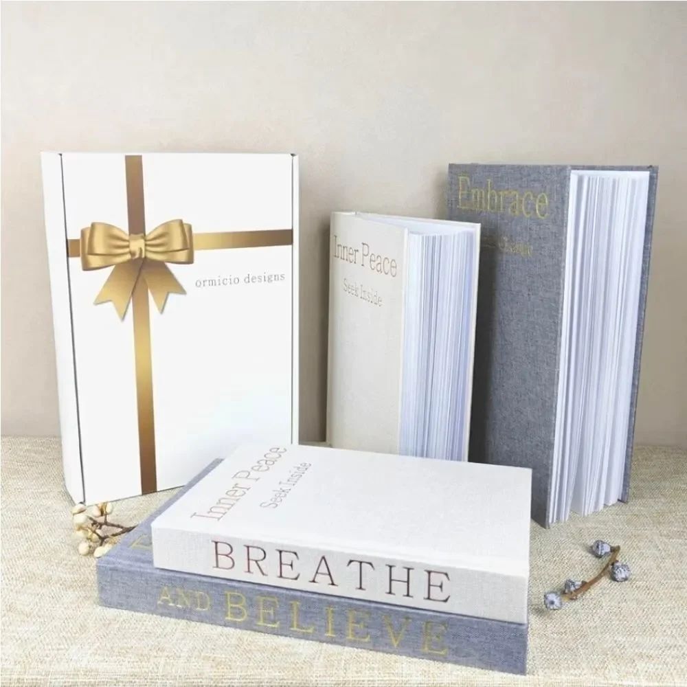 ☔️🩵⏭️NIB Linen Engraved Foiling Decorative Journal Books Set of 2